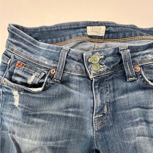 Hudson Jeans Distressed Blue Bootcut Jeans with Double Button